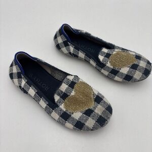 Rothy's Gingham Heart Blue/White Plaid Girl's Slip On Loafers Size 1